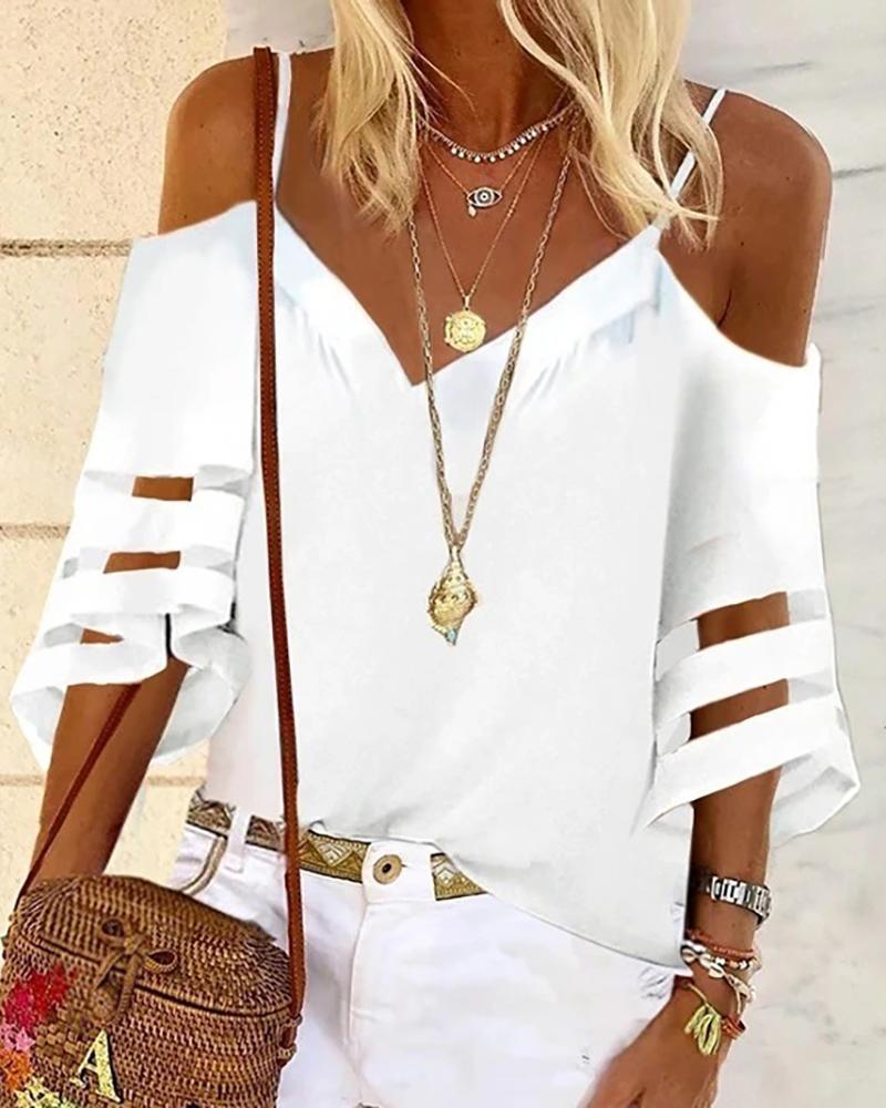 

Cold Shoulder Cutout Sleeve T-shirt, White