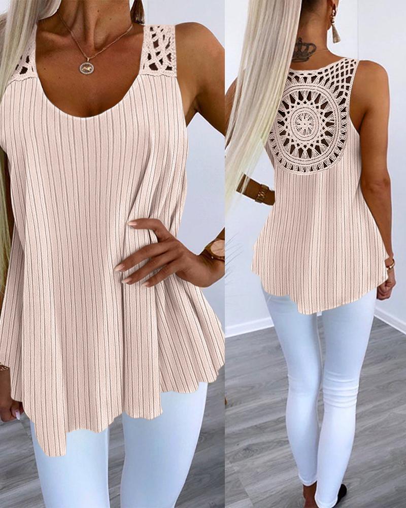 

Hollow Out Crochet Lace Tank Top, Apricot