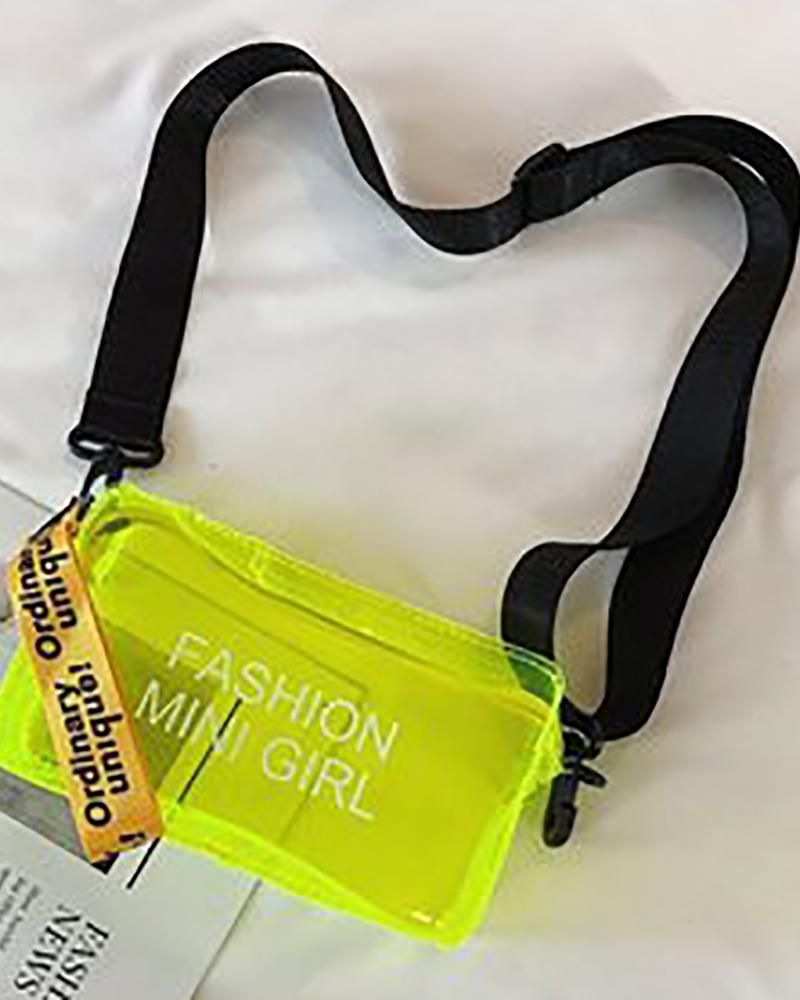 

Clear Letter Print Shoulder Bag, Green