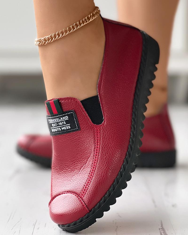 

Slip On PU Leather Loafers, Wine red