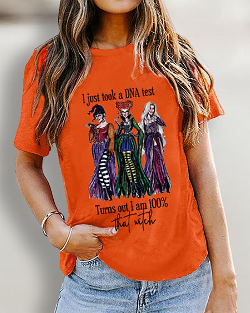 

Short Sleeve Halloween Graphic Letter Print Top, Orange