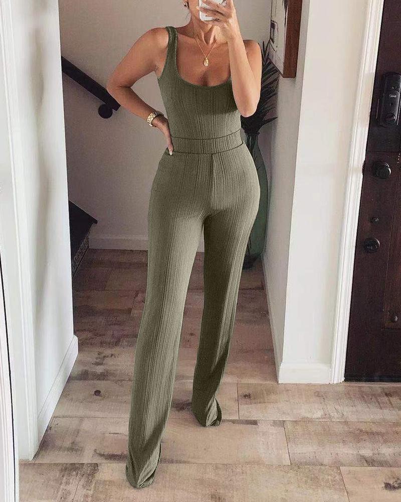 

U-Neck Sleeveless Casual Jumpsuit, Green
