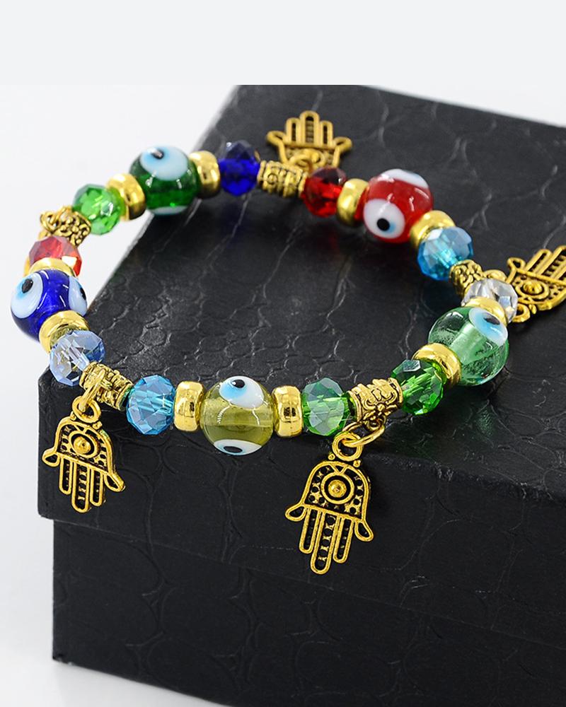 

1pc Demon Hands Blue Eye Crystal Stone Beaded Bracelet, Gold