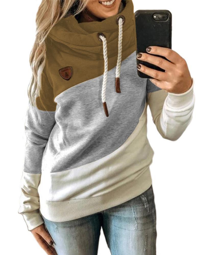 

Long Sleeve Colorblock Hooded Sweatshirt Casual Hooded Pullover Loose Sweatshirt, Green