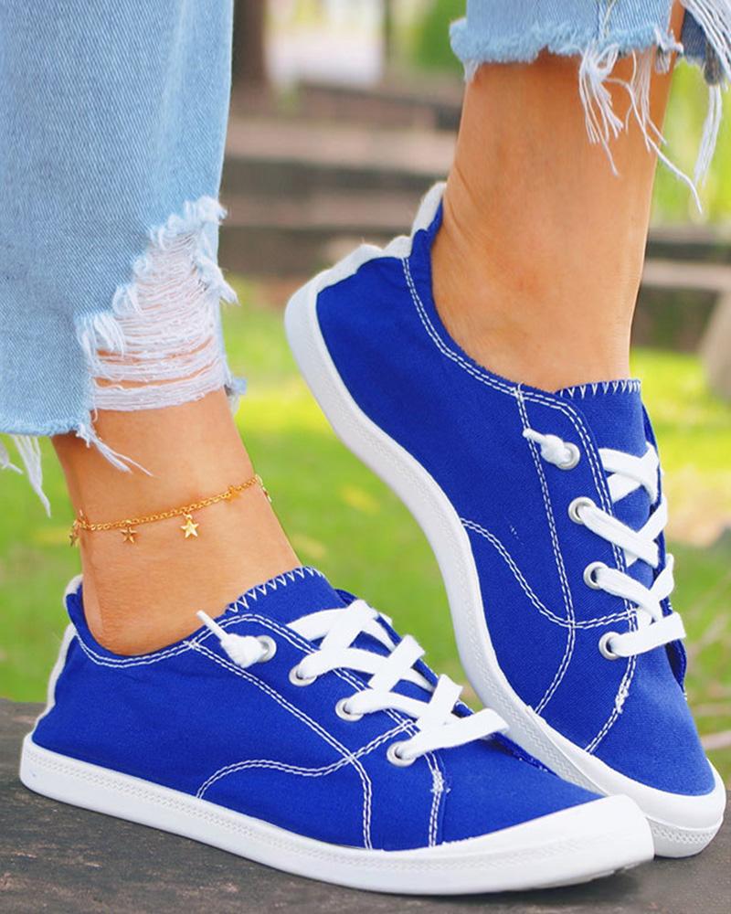 

Contrast Paneled Lace-Up Canvas Sneakers, Blue