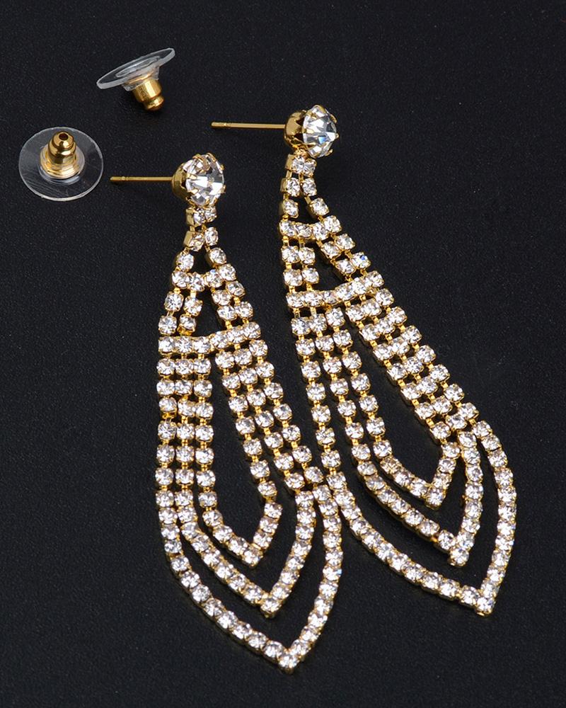 

1Pairs Geometric Pattern Allover Studded Drop Earrings, Style3