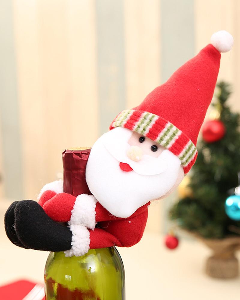 

1pc Christmas Wine Bottle Cover Champagne Wine Bottle Cap Topper Holiday Christmas Decoration Ornament Party Supplies, Style1