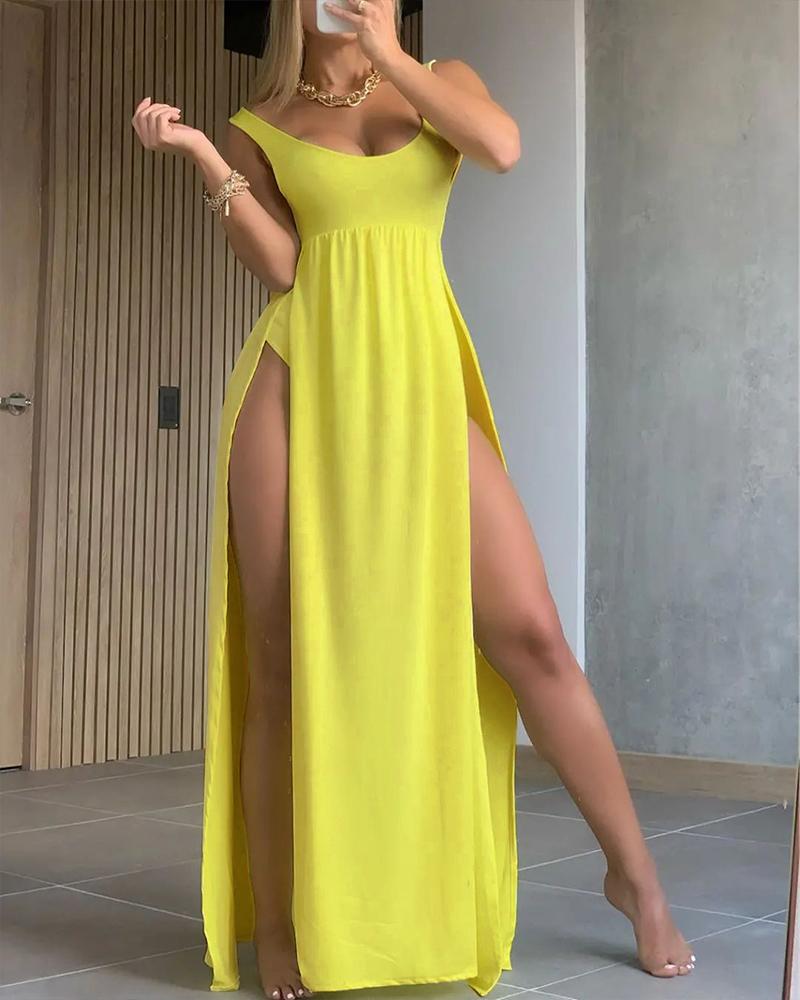 

Backless High Slit Maxi Dress, Yellow
