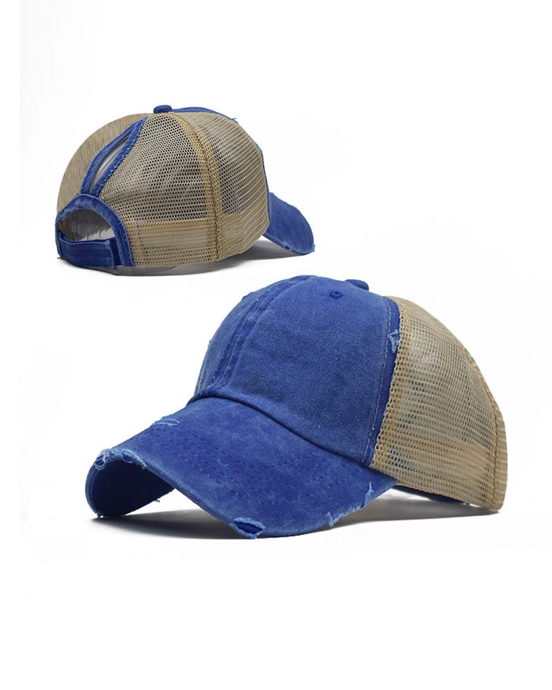 

Distressed Vintage Ponytail Baseball Cap, Blue