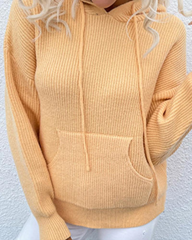 

Hooded Pocket Design Casual Sweater, Khaki