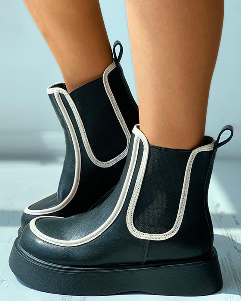 

Contrast Binding Flatform Chelsea Ankle Boots, Black