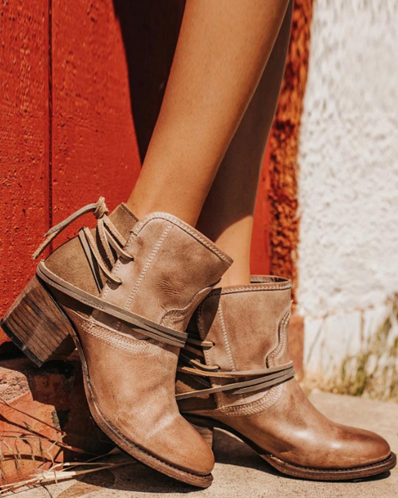 

Lace-up Chunky Cowboy Boots, Khaki