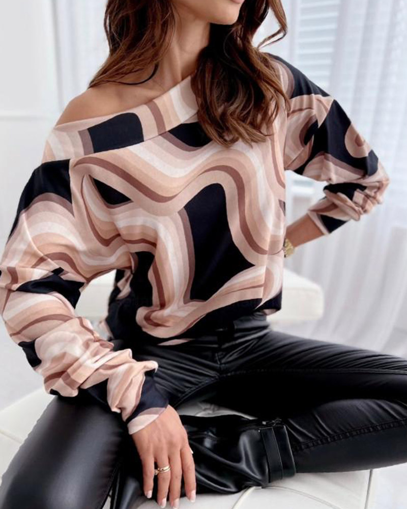 

Marble Print Long Sleeve Top, Khaki