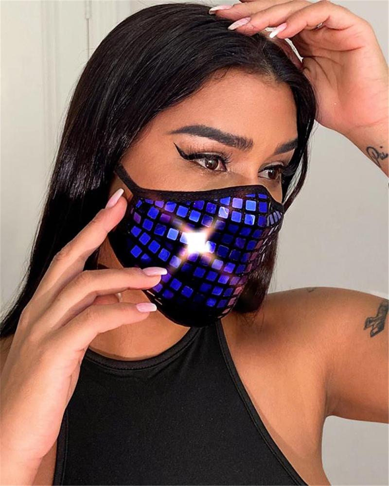 

Plaid Shining Bling Sequins Reusable Face Mask, Blue