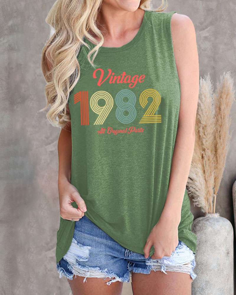 

Letter Print Casual Tank Top, Green