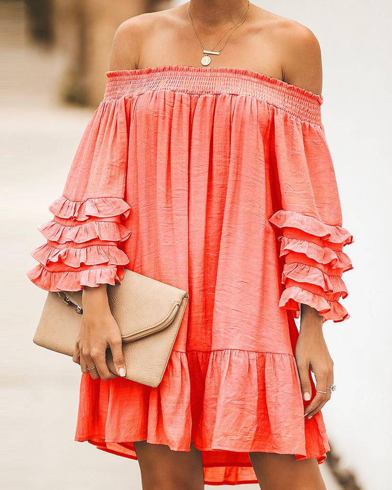 

Off-shoulder Ruched Dress, Orange