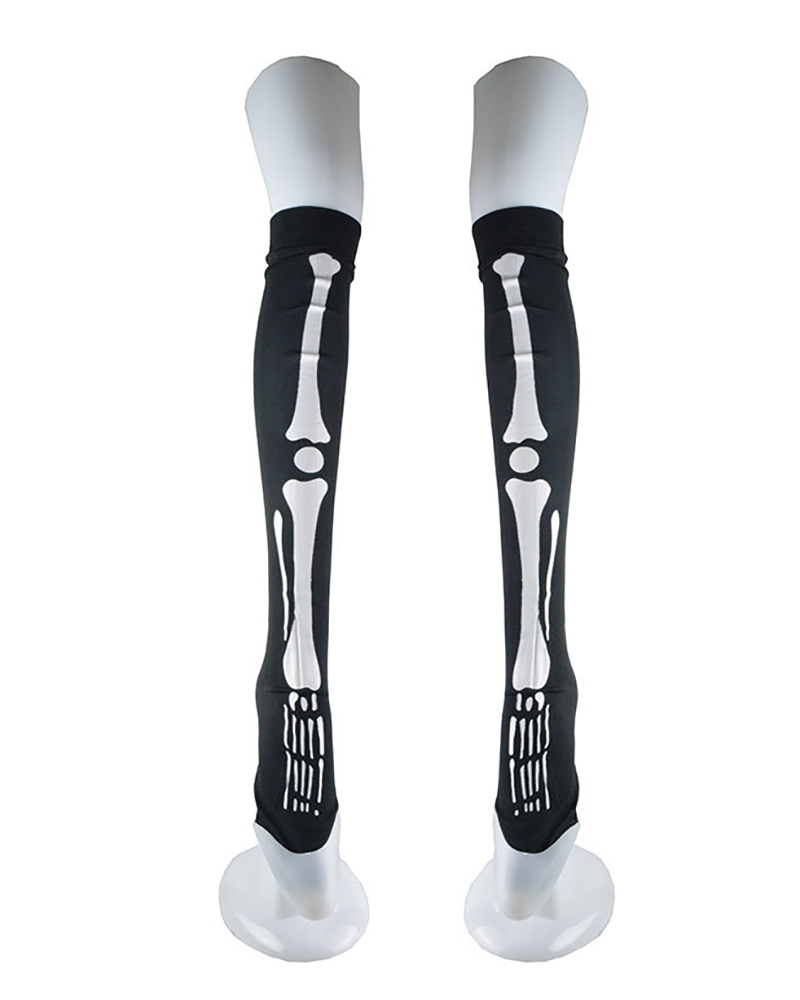 

1Pair Halloween Skeleton / Heart Print Stockings, White