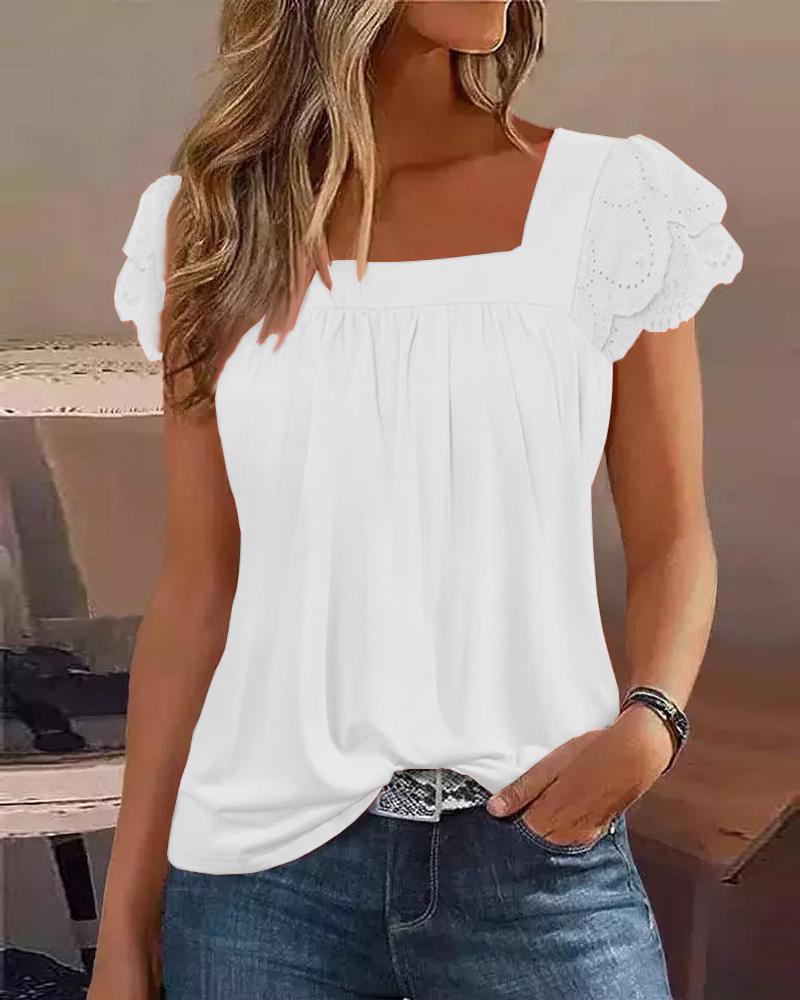 

Eyelet Embroidery Layered Sleeve Tank Top, White