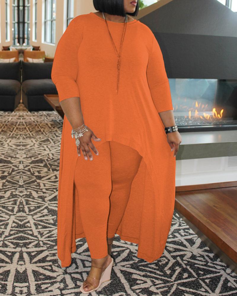 

Plus Size High Low Hem Longline Top & Pants Set, Orange