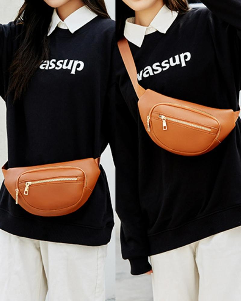 

Zipper Design Coin Phone Crossbody Bag, Brown