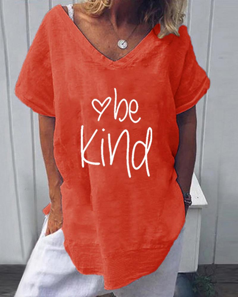 

Be Kind Heart Print T-Shirt, Red