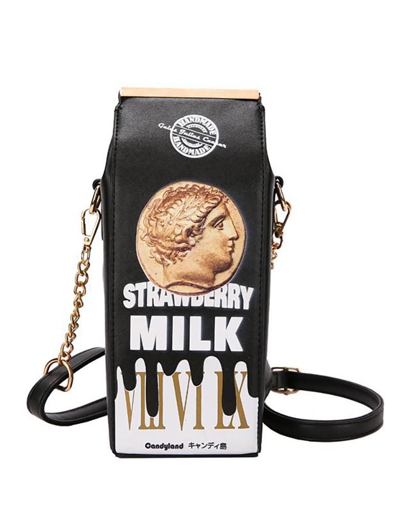 

Milk Box Shaped Chain Crossbody Bag, Black
