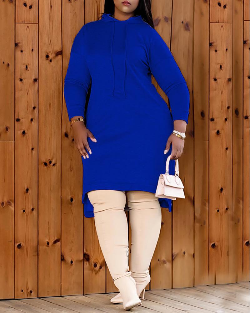 

Long Sleeve Hooded Casual Sweatshirt Dress, Blue