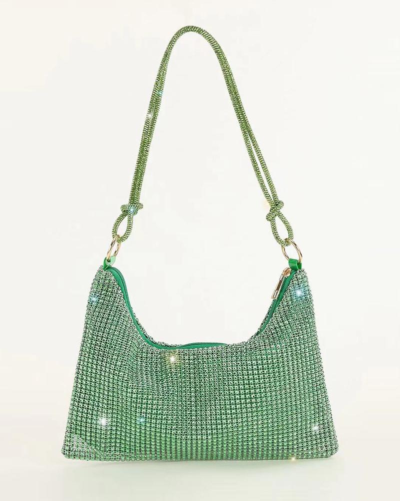 

Sparkling Rhinestone Decor Evening Bag, Green