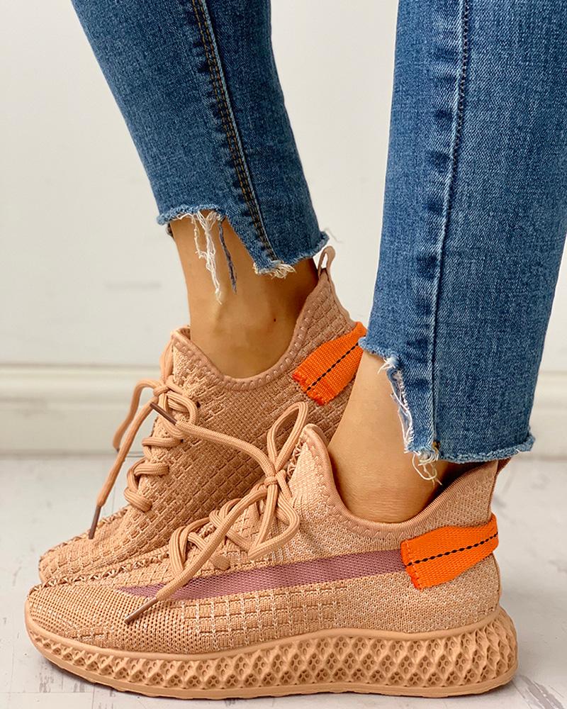 

Net Surface Breathable Lace-Up Sneakers, Orange