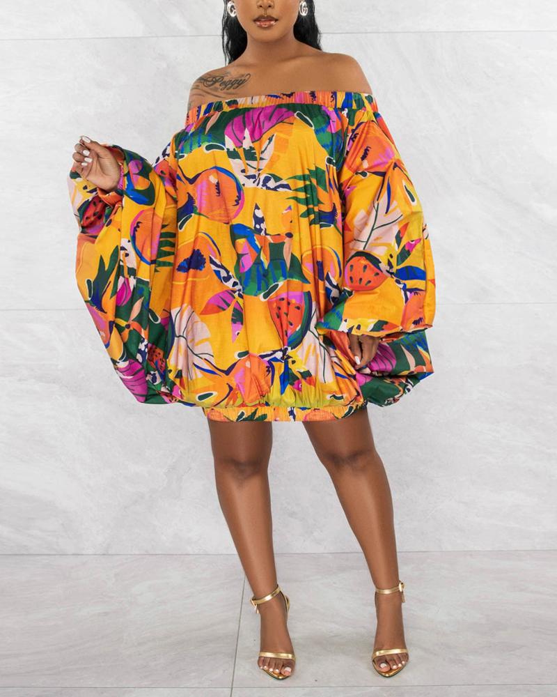 

Tropical Fruit Print Asymmetrical Batwing Sleeve Casual Dress, Multicolor