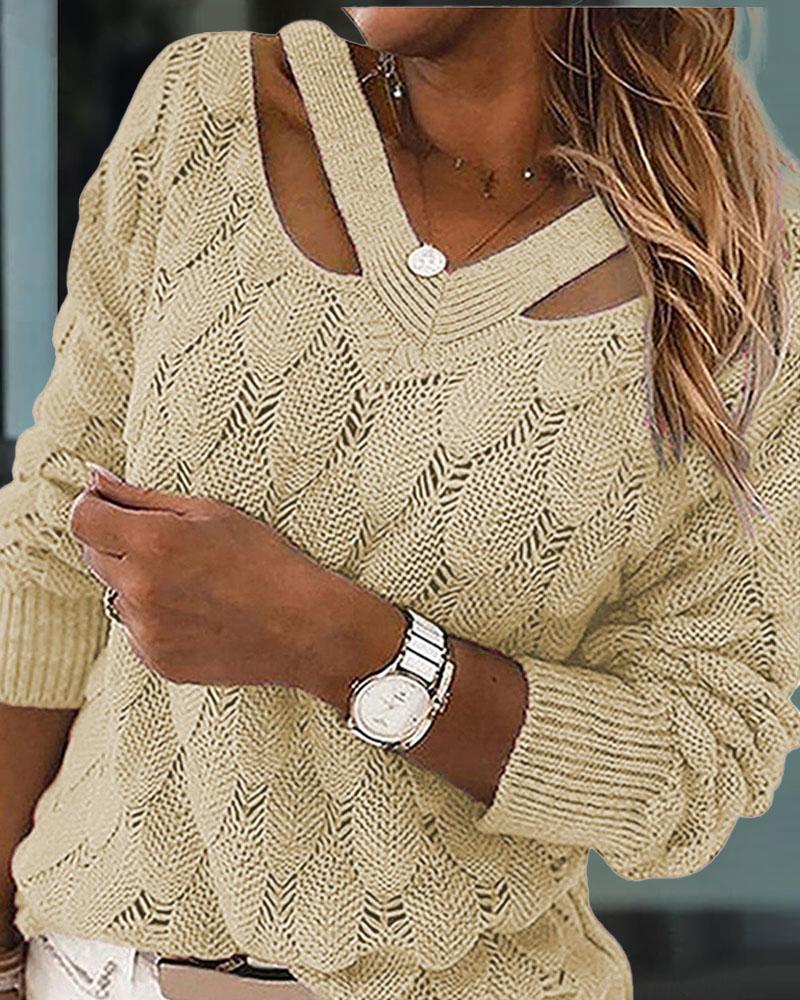 

Cold Shoulder Cutout Knit Sweater, Khaki