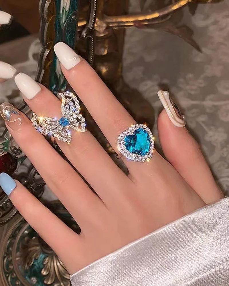 

1pcs Rhinestone Heart Butterfly Shaped Ring, Style1