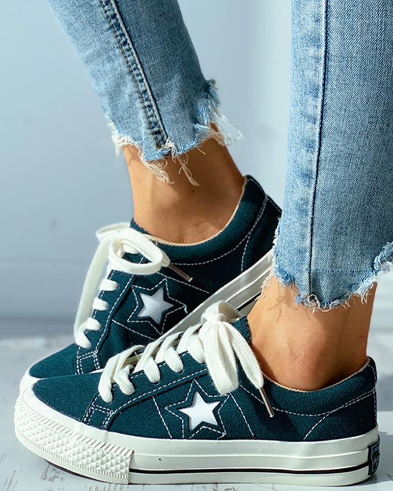 

Star Pattern Cutout Lace-up Suede Shoes, Blue