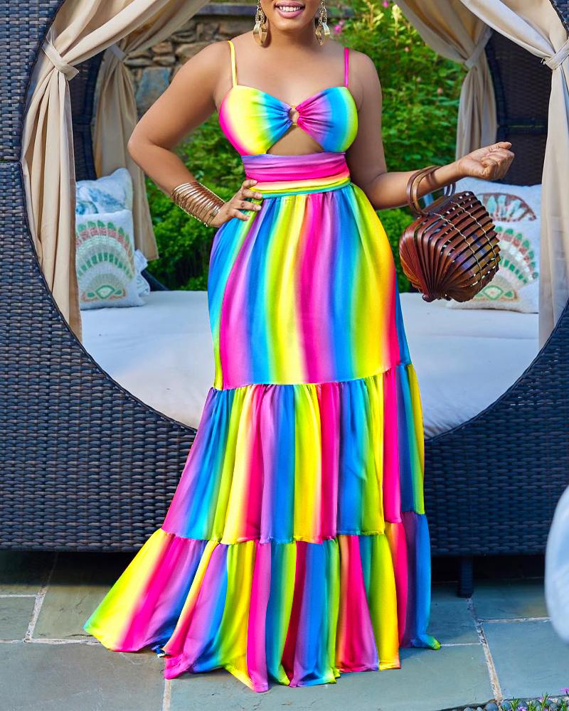 

Rainbow Ombre O-Ring Cutout Cami Maxi Dress, Multicolor