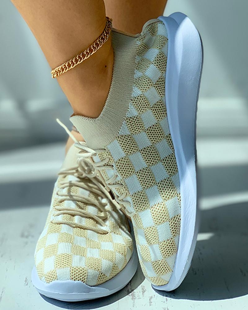 

Argyle Pattern Knit Lace-up Casual Sneaker, Khaki