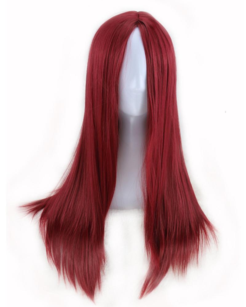 

Long Black Straight High Temperature Fiber Synthetic Hair Wig, Wine red
