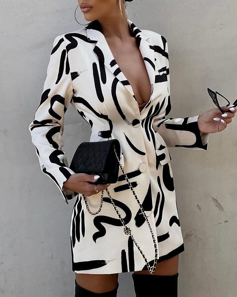 Abstract Print Long Sleeve Blazer Dress