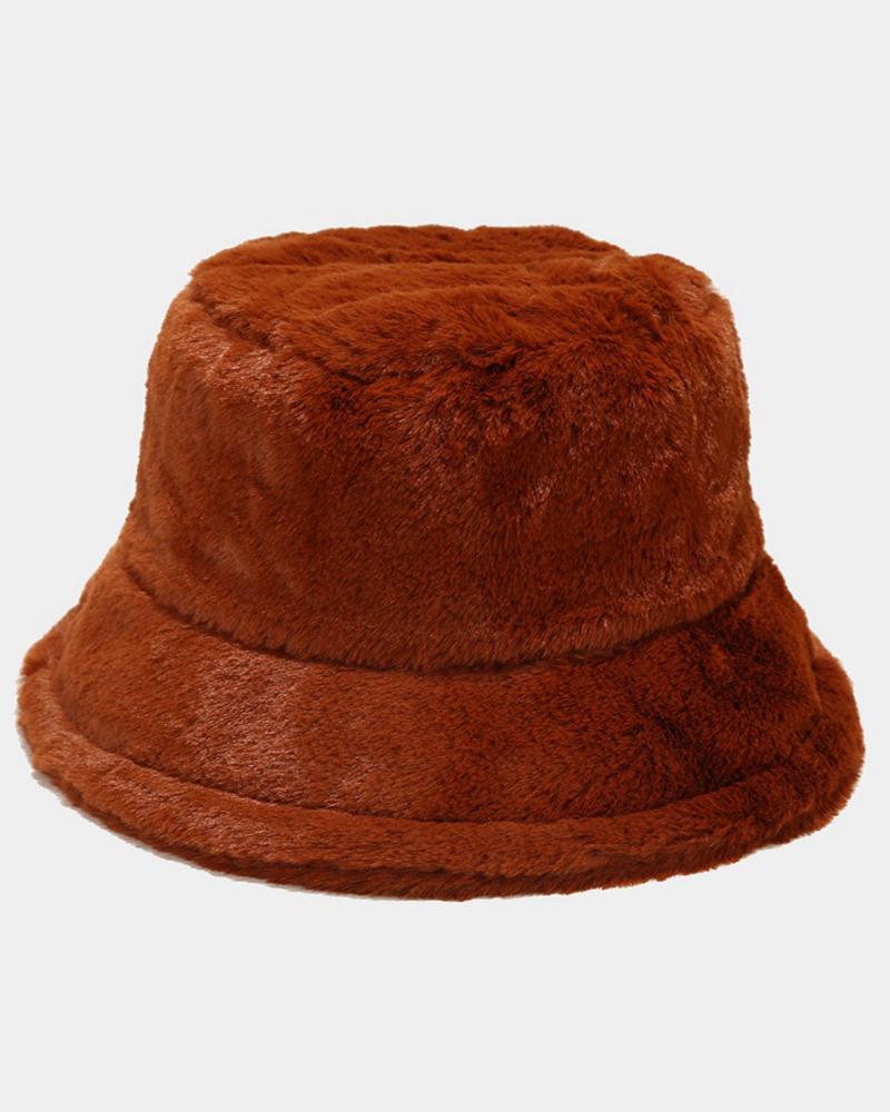 

Fuzzy Winter Thermal Bucket Hat, Brown