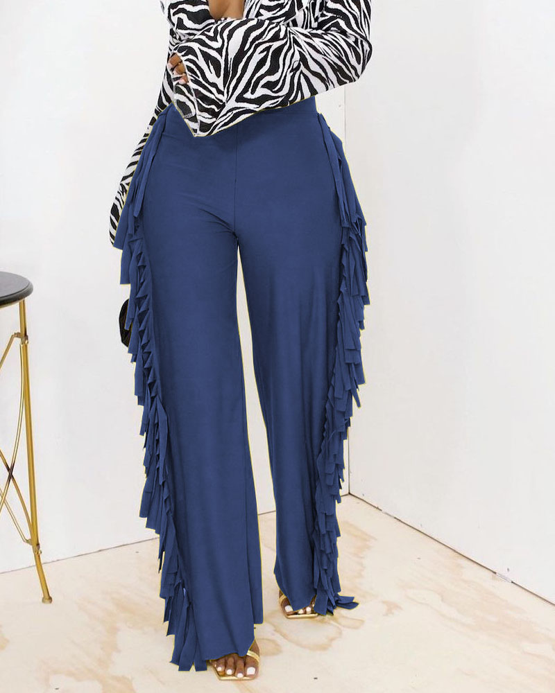 

Tassel Detail Wide Leg Pants, Blue