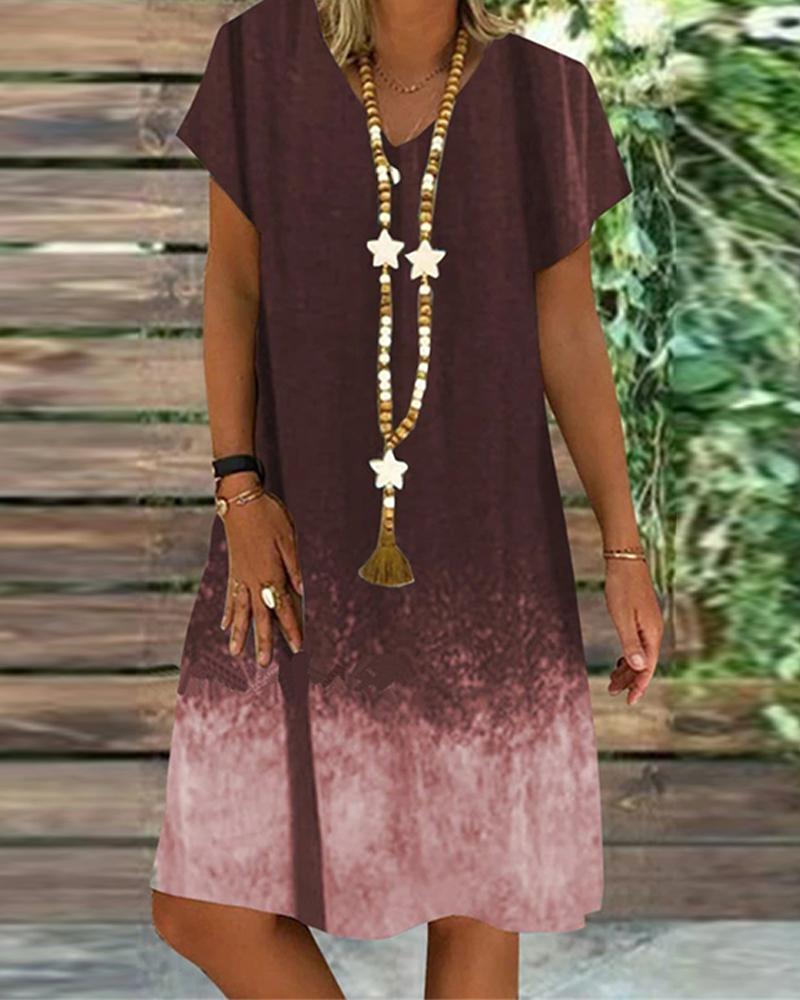 

Dip Dye V Neck Mini Dress, Brown