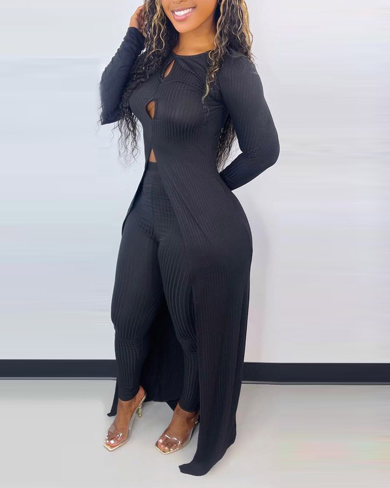 

Cutout High Split Longline Top & Pants Set, Black