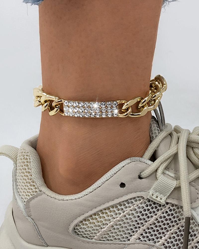 

1pcs Retro Rhinestone Chain Decor Anklet, Gold