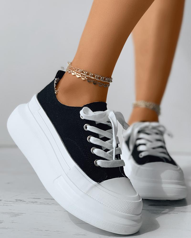 

Houndstooth Print Lace-up Muffin Platform Sneakers, Black