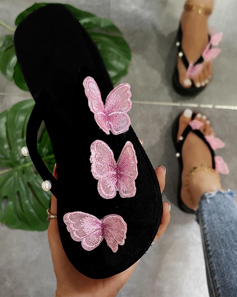 

Butterfly Patch Post-toe Open-toe Flat Sandals, Pink