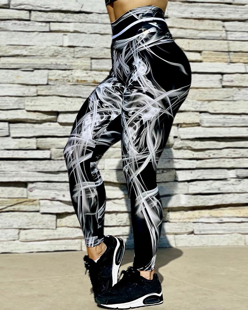 

Abstract Print High Waist Butt Lifting Leggings, Black