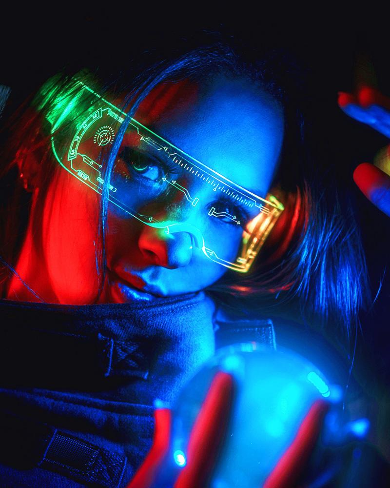 

Acrylic Glasses Led Lights Luminous Led Glasses Electronic Futurastic Glasses With Light Up Visor, Multicolor
