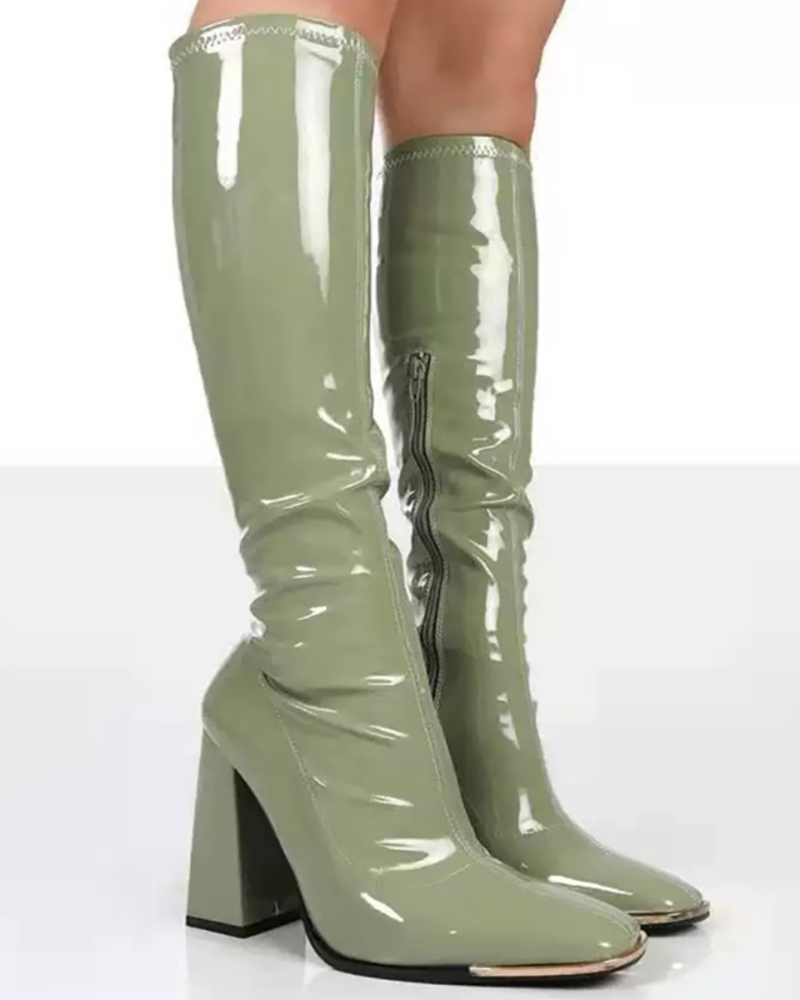 

PU Leather Over The Knee Chunky Boots, Green