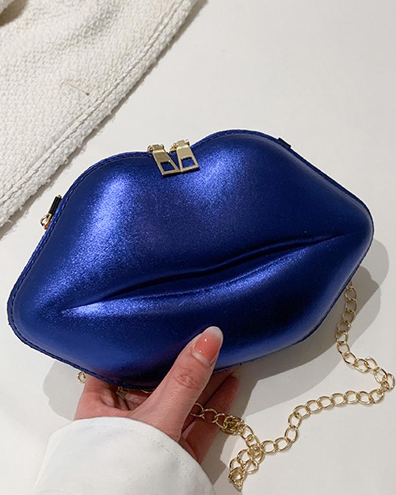 

Lip-Shaped Chain Strap Crossbody Bag, Blue