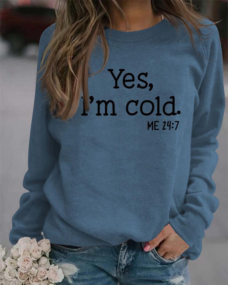 

Letter Print Round Neck Sweatshirt, Blue