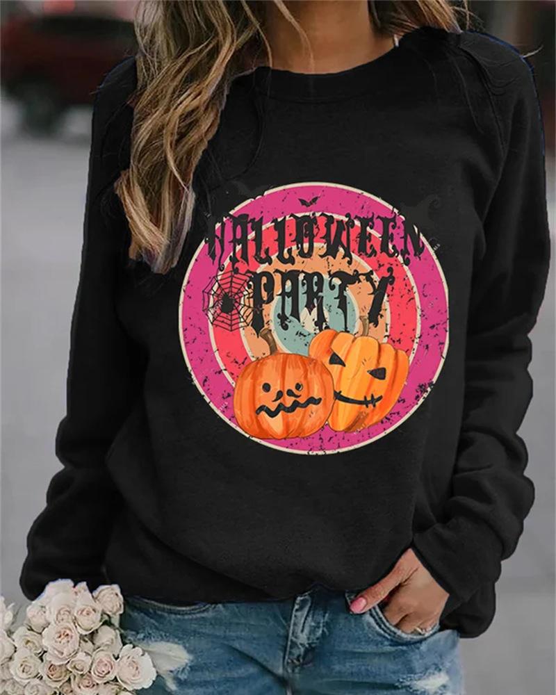 

Halloween Graphic Print Long Sleeve Sweatshirt, Black